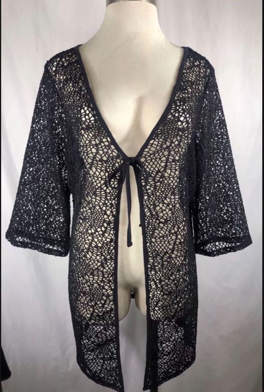 WOMENS AVENUE BLACK FISHNET SWIMSUIT COVER UP Plus Size 22/24 Tie front
