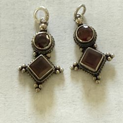 Pair Of Pendant, Vintage Sterling Silver 925 With Garnet Made a Beautiful Pendant,1” Long, Please Check Out My Other Pieces 