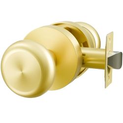 Interior Door Knob for Hallway, Gold Closet Door Knob, Brushed Brass Passage with Round Ball, 1 Pack
