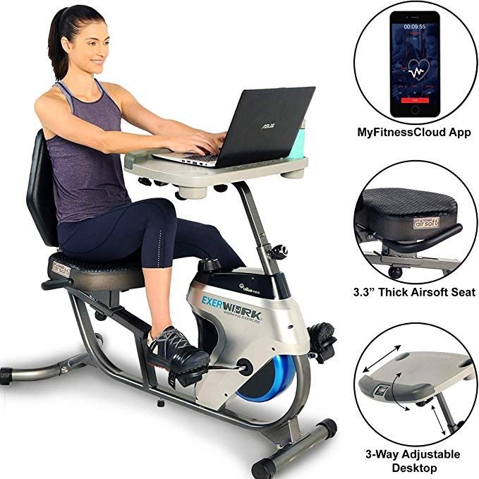 Exerpeutic 2500 Bluetooth 3 Way Adjustable Desk Recumbent Exercise Bike with Airsoft Seat and Free APP