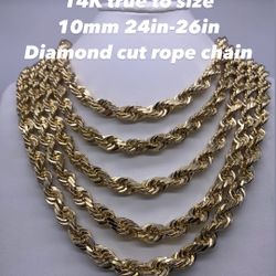 14K true to size 10mm 24in &26in  Diamond Cut Rope Chain. brand new 