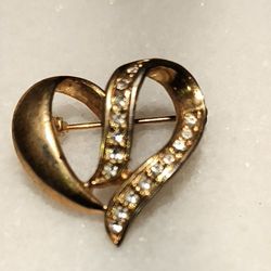 Gold Tone Heart Brooch Pin
