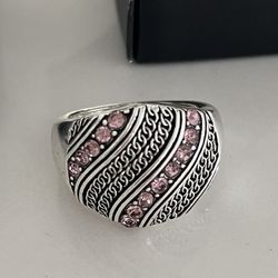 Alexandria Ring by Avon Pink Crystals Silver  Pink Waves  size 8  - NEW in Box