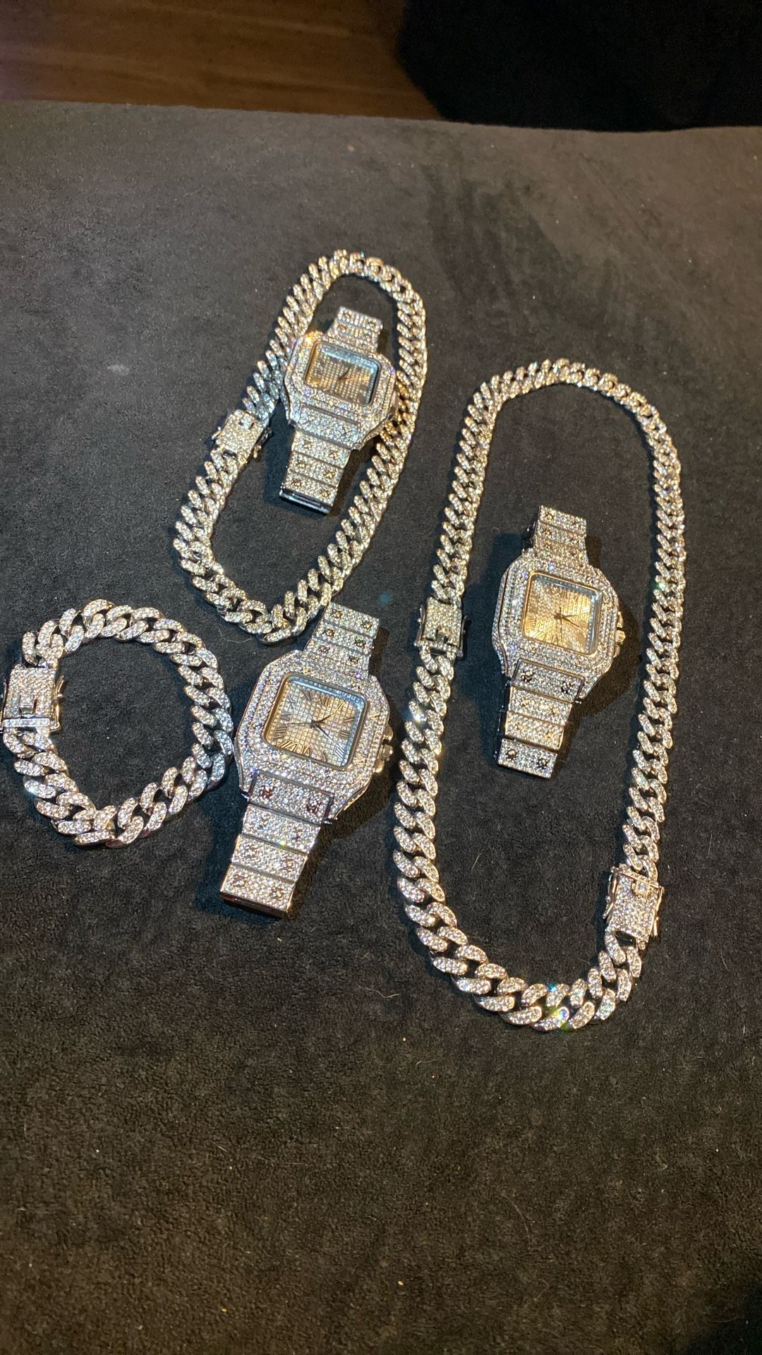 Lab Diamond Watch 18 Inch Short Cuban Or 26 Inch Long Or Bracelet 60 each piece