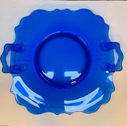 Vintage stunning color cobalt blue LE Smith Mt. Pleasant 10” cake plate