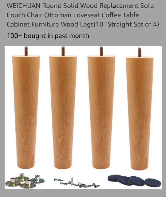 10" Straight Round Solid Wood Replacement Legs