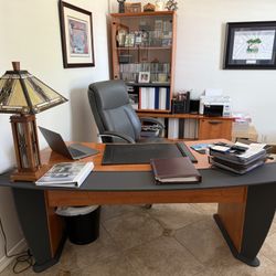 Gautier Executive Bow Shaped Desk, Two Drawer File Cabinet, And Hutch