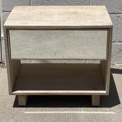 Wooden Rustic White Nightstand Single Mirror Drawer