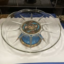 Vintage Stunning Glass/metal/enamel Cake Stand 