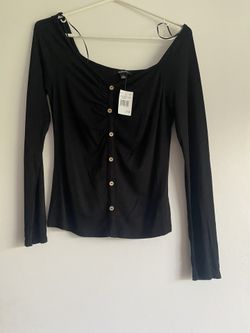 Long Sleeve Black Scoop Neck Top, L