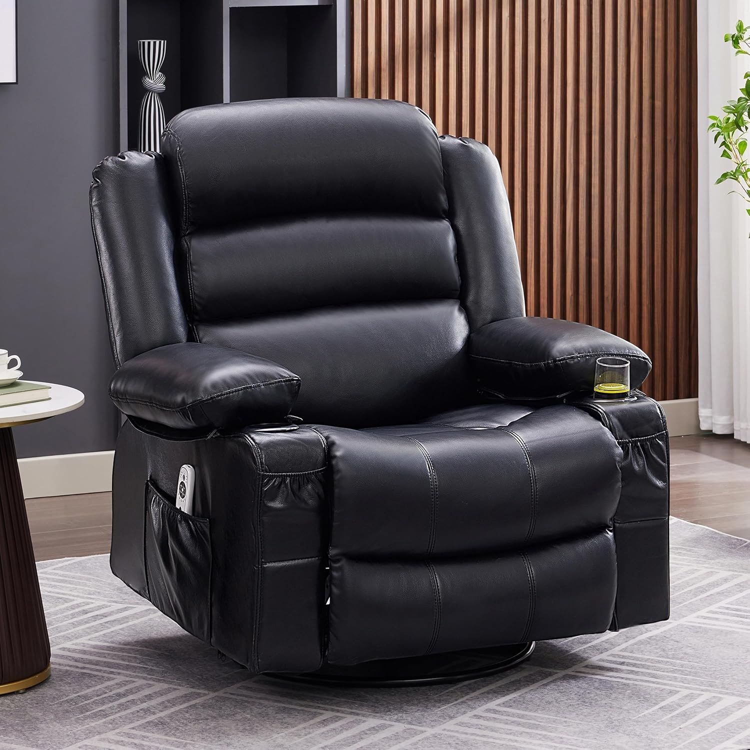 Rocker Recliner Chair with Heat and Massage, 360° Swivel Recliner Chairs for Adults, Oversized