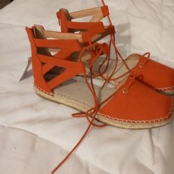 Orange Wedge Sandals Tie Up Size 9