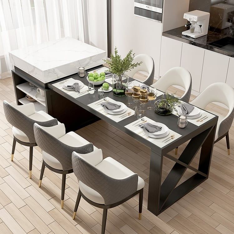 73"-93" Extendable White&Black Kitchen Island with Storage Kitchen Cabinet