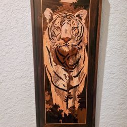 🐅 Stunning Handcrafted Tiger Wood Inlay Art – One-of-a-Kind Piece