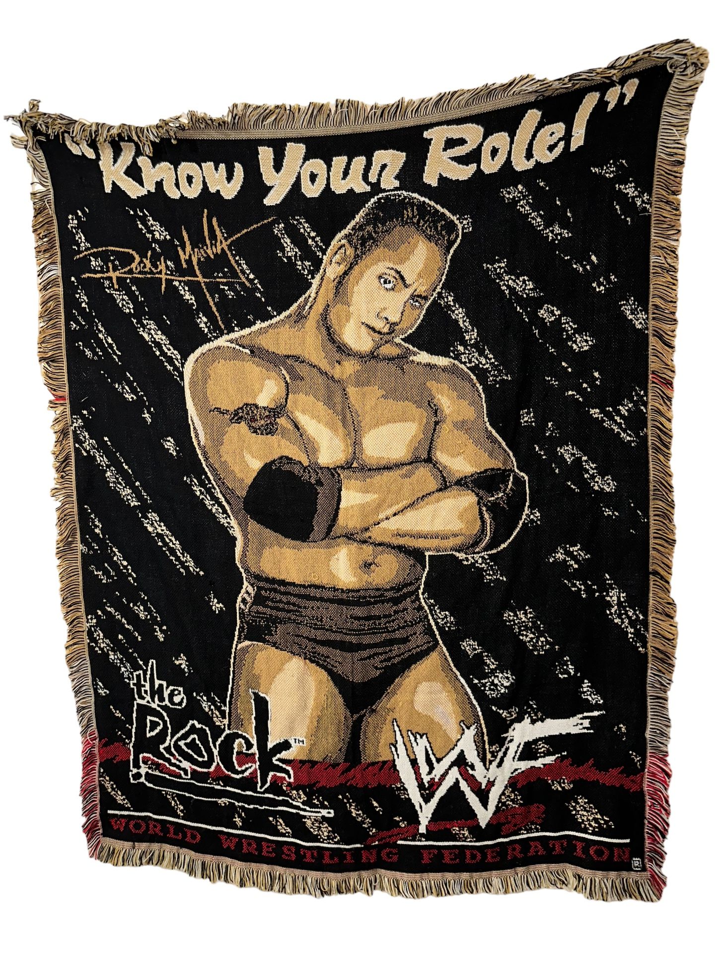 Dwayne The Rock Johnson Vintage Throw Blanket WWF/WWE Know Your Role 54”x42”