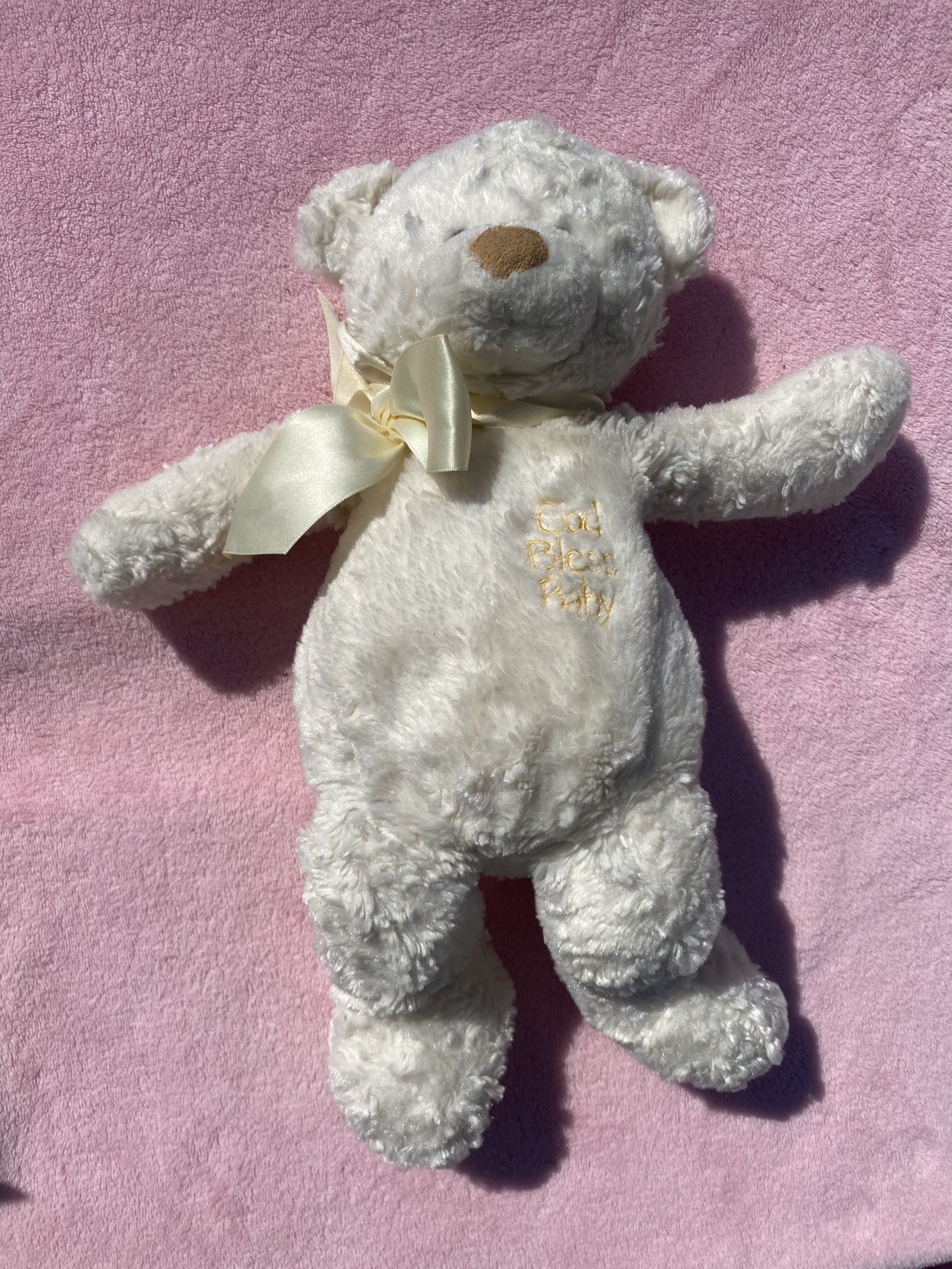 Baby GUND Tiny Glory ‘God Bless Baby’ TEDDY BEAR Cream Ivory White Stuffed Plush