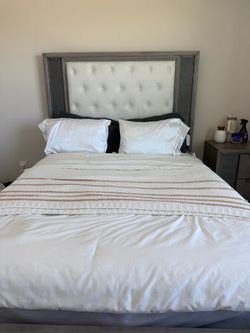 Queen Bed Frame with Tufted Headboard