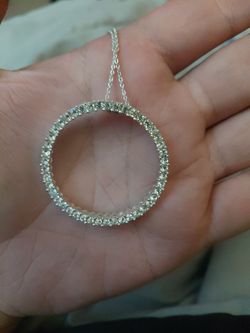 Silver Circle Pendant Necklace with Crystal Stones