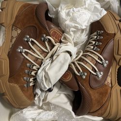 Gucci Brown Leather/Canvas Sneakers 