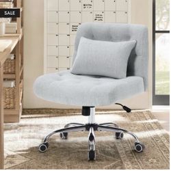 Armless Fabric Office Desk Chair with Wheels, Cross Legged Wide Seat Chair, Modern Home Office Chair