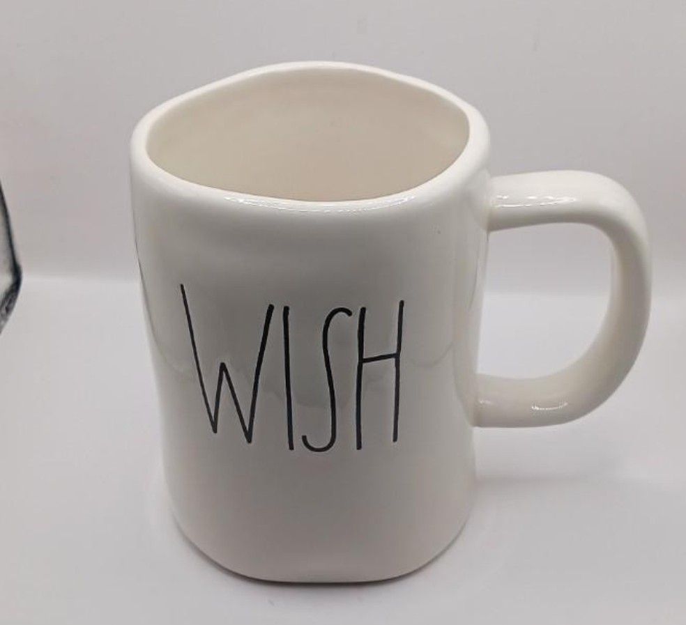 Rae Dunn Artisan Collection by Magenta "Wish" Mug, white, black letters