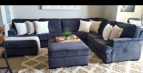 Dark Gray Fabric Sectional Sofa with Ottoman/