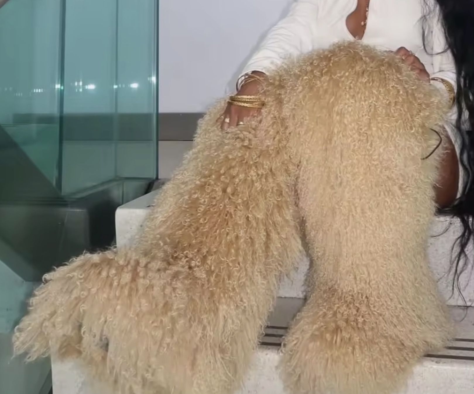 Nude Genuine Fur Custom Shaggy Knee-boots Size 9