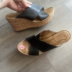 Born Black Wedge Sandals with Cork Platform