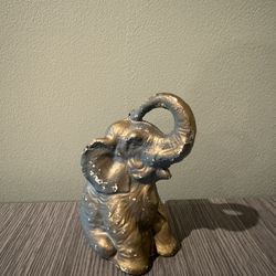 Decorative Elephant Figurine - Vintage Blue & Gold Tone Finish