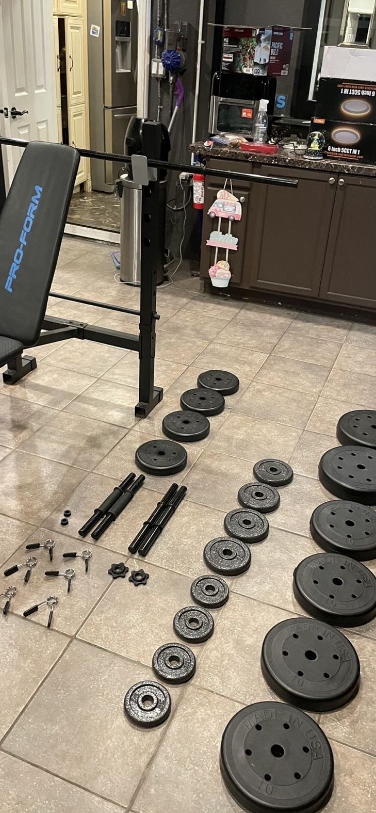 PACKAGE DEAL Free Weights, Dumbbell, And Bench Set