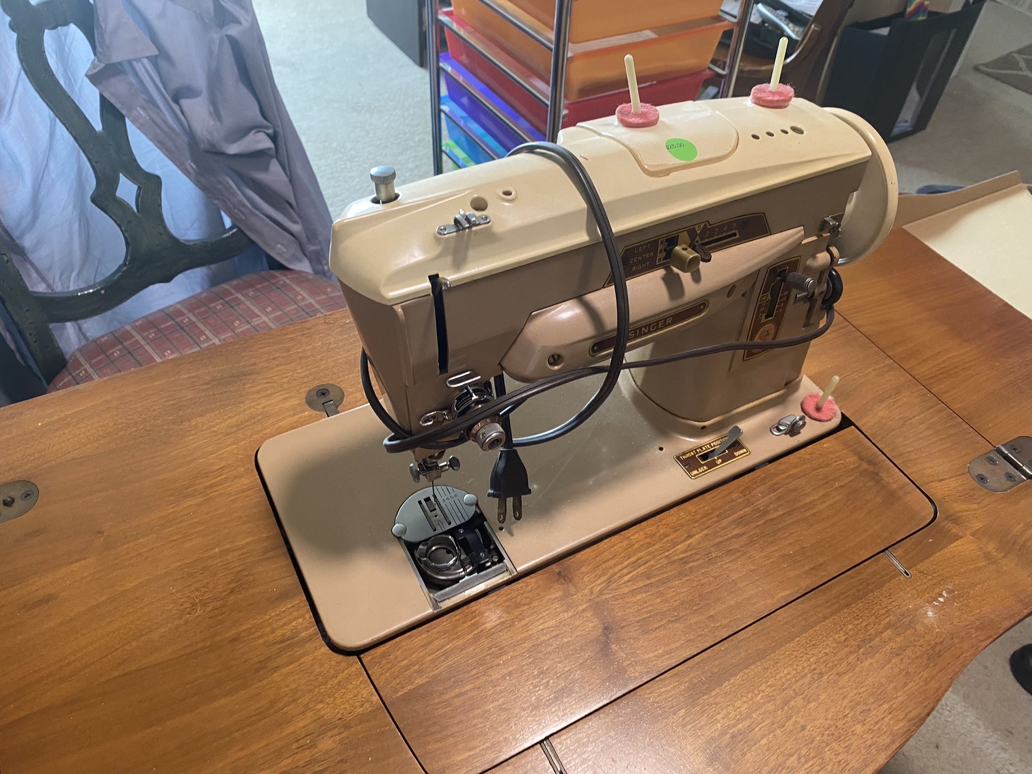 Antique Sewing Machine Table With Sewing Machine 