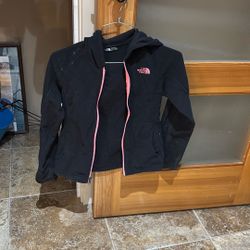 Little Girls, Pink And Black Fleece Northface Jacket With Hood Size 7/8