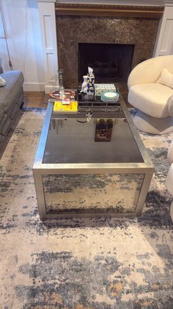 Mirrored Coffee Table with Silver Frame