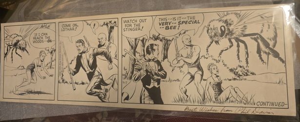 Phil Davis "Mandrake...1955 Original Comic Strip With Signature, Dedication And Error, Ink On Thin Cardboard In Excellent Condition 