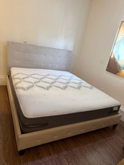 Upholstered California King Size Bed with Sealy Posturepedic Mattress