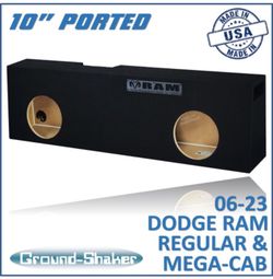 Black 10" Dual Ported Sub Box, Fits 06-26 Dodge Ram Regular And Mega Cab