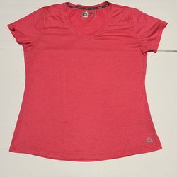 RBX Performance DRI Reebok Womens Pink Stripe V Neck Short Sleeve Shirt Size Large 