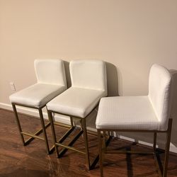 3 Set White & Gold Bar Stools