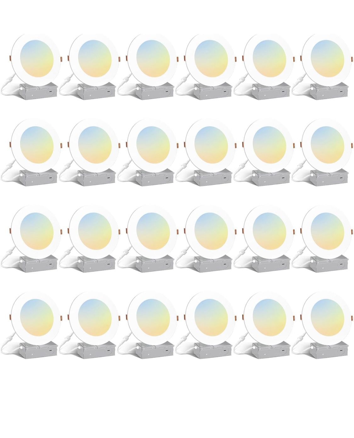 Open Box Amico 24 Pack 6 Inch 5CCT Ultra-Thin LED Recessed Light with Junction Box, 2700K/3000K/4000K/5000K/6000K Selectable, 1000LM Brightness, Dimma