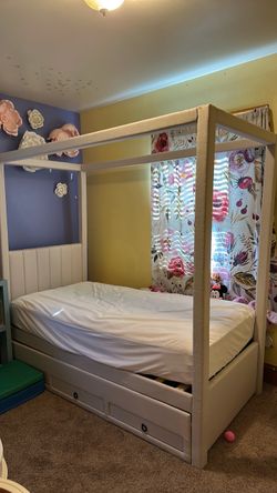 Four-Poster Kids Bed with Storage Drawers