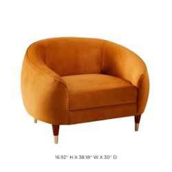 Burnt Orange Velvet Barrel Chair With Solid Wood And Gold Legs 