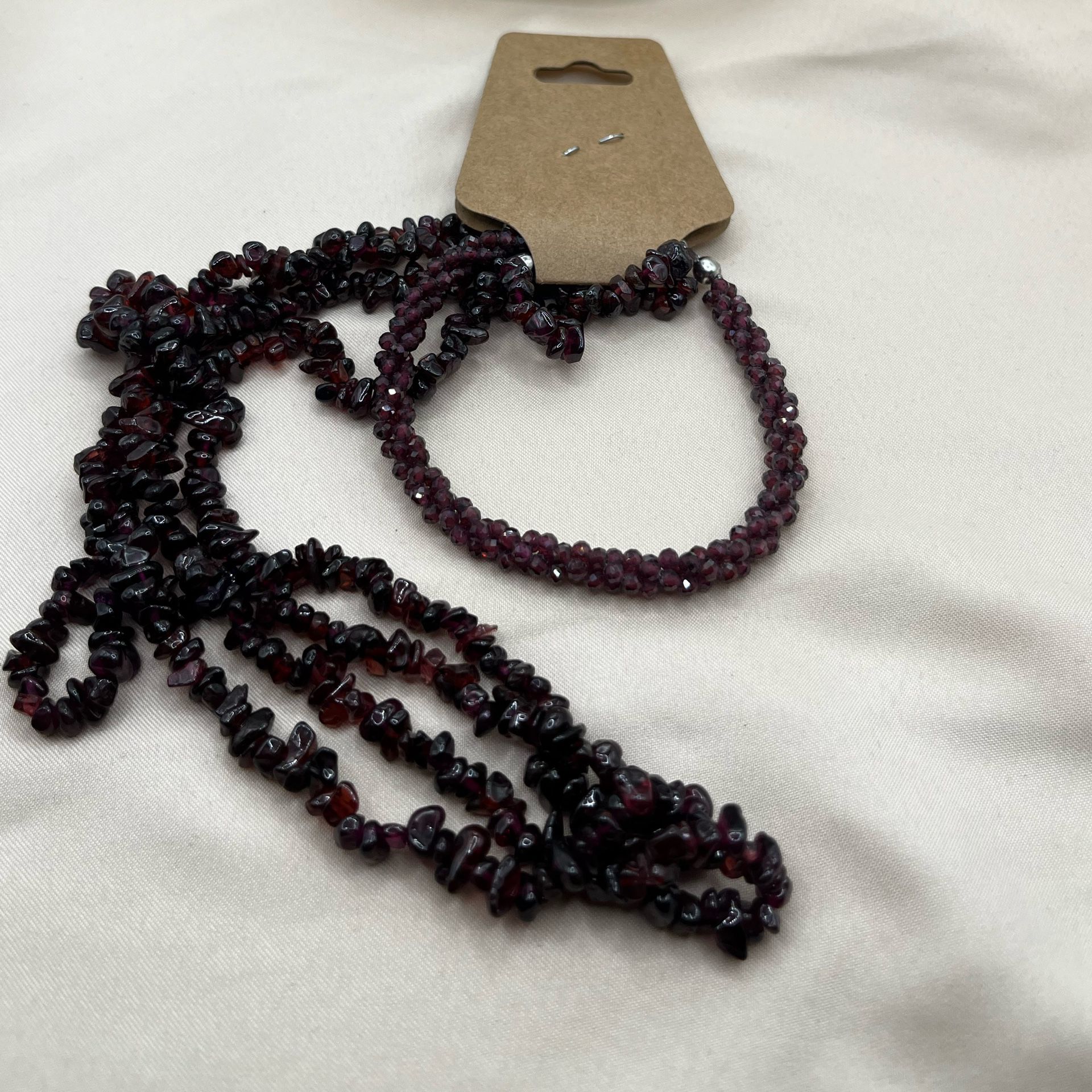 Red Rhodolite Garnet Necklace & Red Garnet Bracelet Set. 