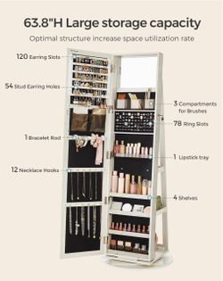 360° Rotating Jewelry Armoire with Mirror