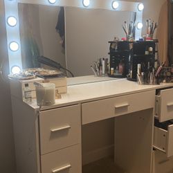 Vanity Mirror And Table With Storage