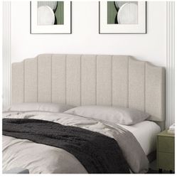 Befurtori King Size Headboard Only, Linen Wall Mounted Headboard King for Adjustable Bed Modern Upholstered Head Board Easy Assembly, Beige
