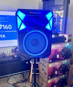 PIONEER 700 WATT Party Speaker w/ Stand + Microphone, Bluetooth, DJ & Karaoke Ready, LED Lights