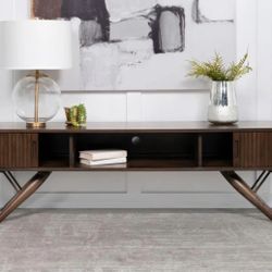 Office/Valna Rectangular 71" TV Stand with Sliding Doors Walnut