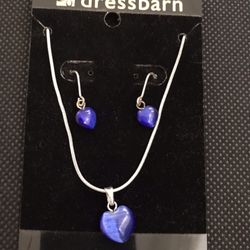 Adjustable Heart Necklace (silver and blue) with earrings - NEW Dress Barn