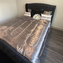 black studded queen bed frame 