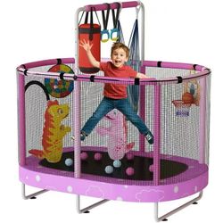 Elliptic Trampoline for Kids, Indoor & Outdoor Toddler Trampoline with Enclosure, Adjustable Height